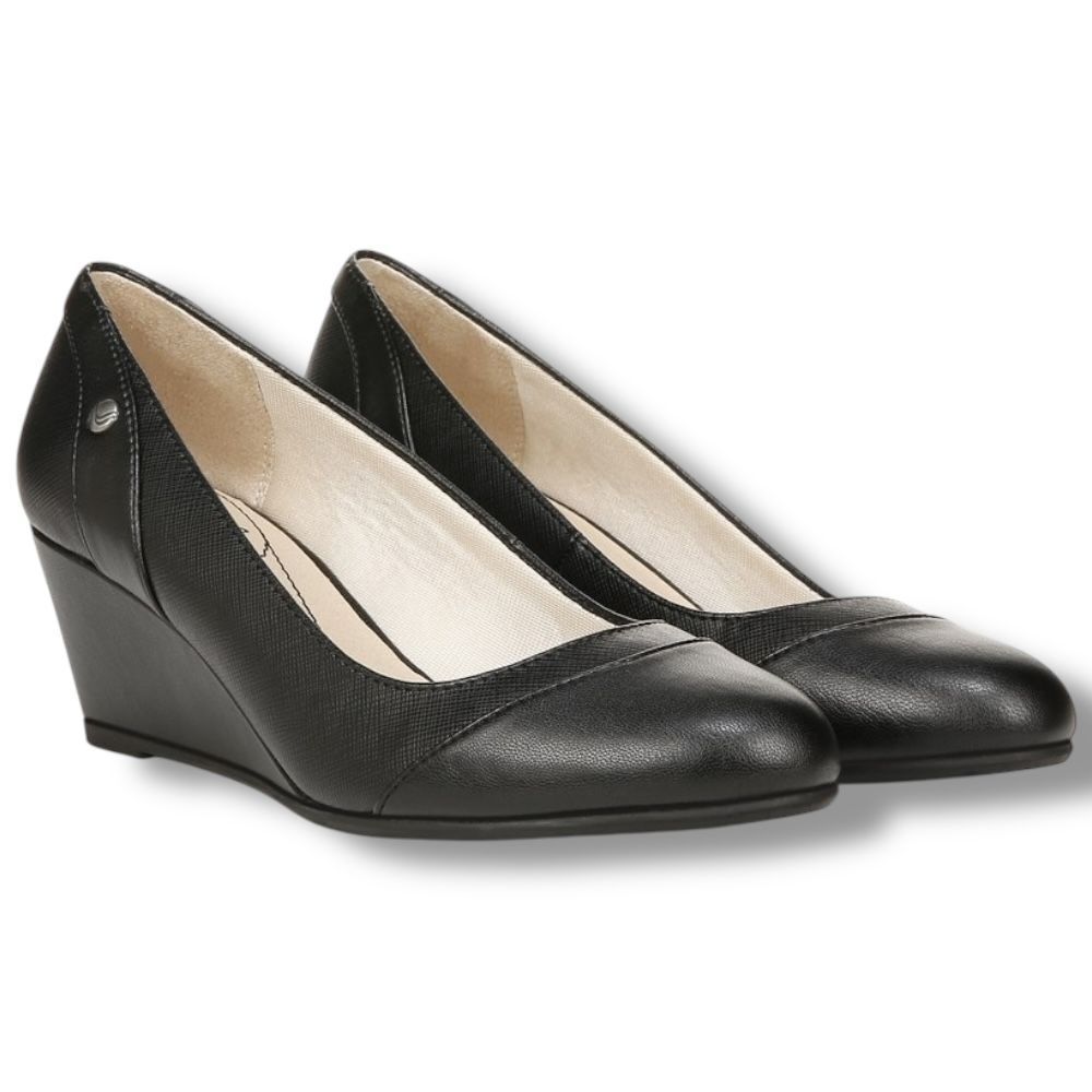LifeStride Dreams Black Comfort Wedge Pumps Almond Toe Work Office Shoes Sz 7.5